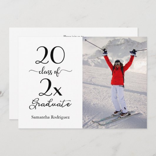 写真エレガント卒業記念パーティーのスクリプトクラス 招待状 (正面/裏面)