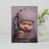 写真エレガント名スクリプトの誕生発表 箔シーズンカード (立ち正面)