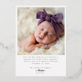 写真エレガント名スクリプトの誕生発表 箔シーズンカード (裏面)