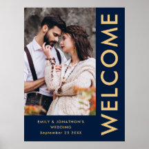 写真エレガント名ネイビー金ゴールド歓迎結婚の