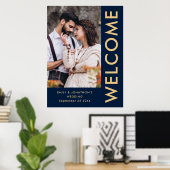 写真エレガント名ネイビー金ゴールド歓迎結婚の ポスター (ホームオフィス)