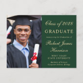 写真エレガント大学グリーン卒業パーティー インビテーションポストカード (正面)