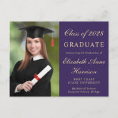 写真エレガント大学パープル卒業パーティー インビテーションポストカード (正面)
