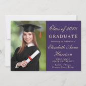 写真エレガント大学パープル卒業パーティー 招待状 (正面)
