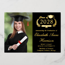 写真エレガント大学ブラック卒業パーティー 箔招待状