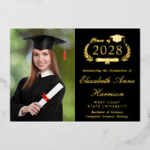 写真エレガント大学ブラック卒業パーティー 箔招待状 (正面)
