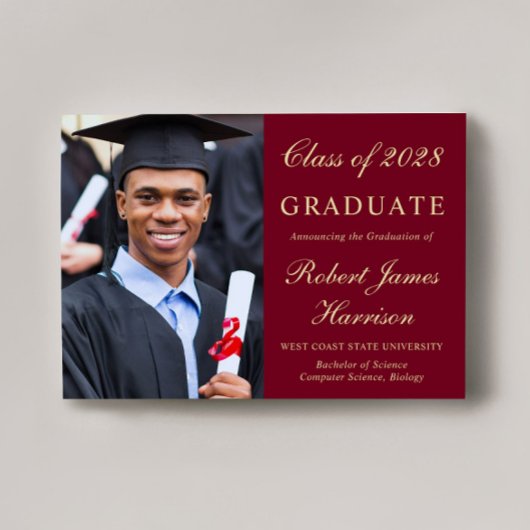 写真エレガント大学ブルゴーニュ金ゴールド卒業 案内状