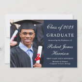 写真エレガント大学ブルー卒業 案内状 (正面)