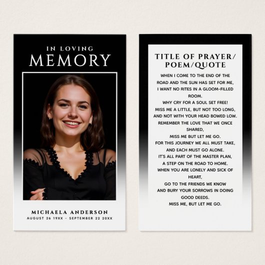 写真エレガント好きモダンメモリ祈りの言葉カード (正面&裏面)