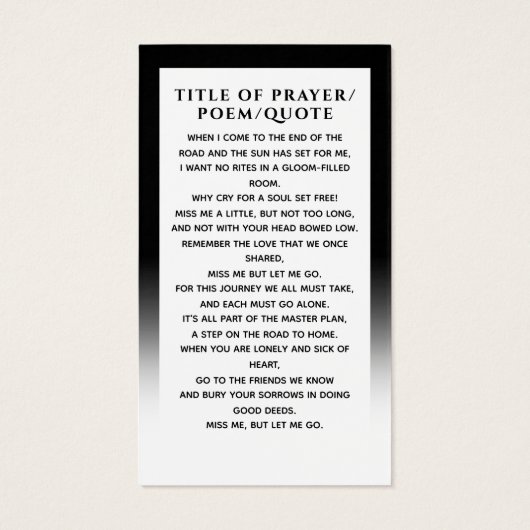 写真エレガント好きモダンメモリ祈りの言葉カード (裏面)