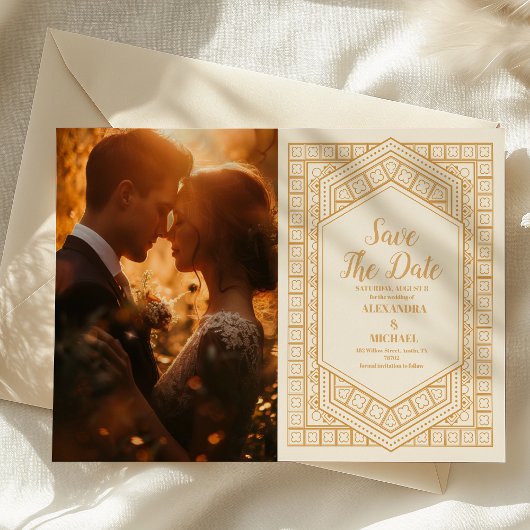 写真エレガント幾何アールデコ結婚の セーブザデート