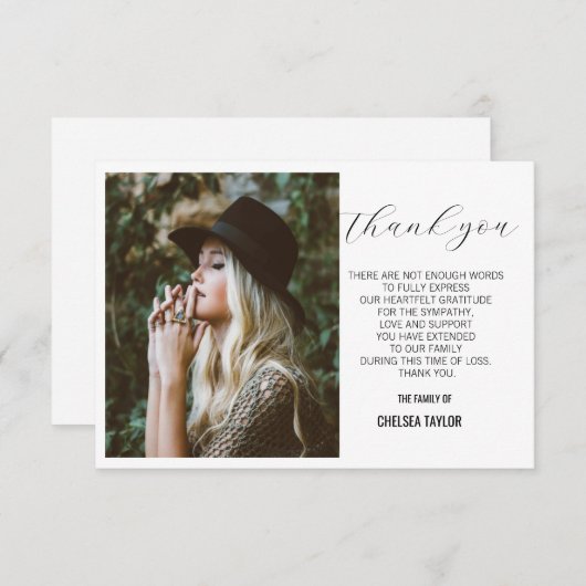 写真エレガント悔やみや弔慰葬儀パーソナライズされた サンキューカード (正面/裏面)