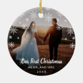写真エレガント新モダン初めてのクリスマス セラミックオーナメント (裏面)