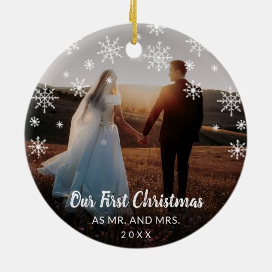 写真エレガント新モダン初めてのクリスマス セラミックオーナメント (裏面)