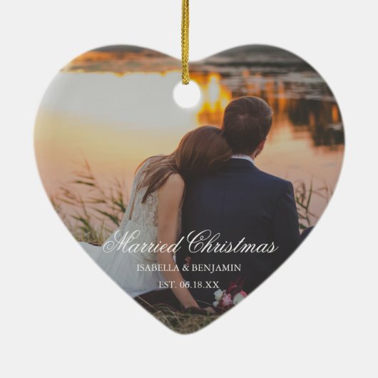 写真エレガント新婚のクリ結婚したスマス セラミックオーナメント (裏面)