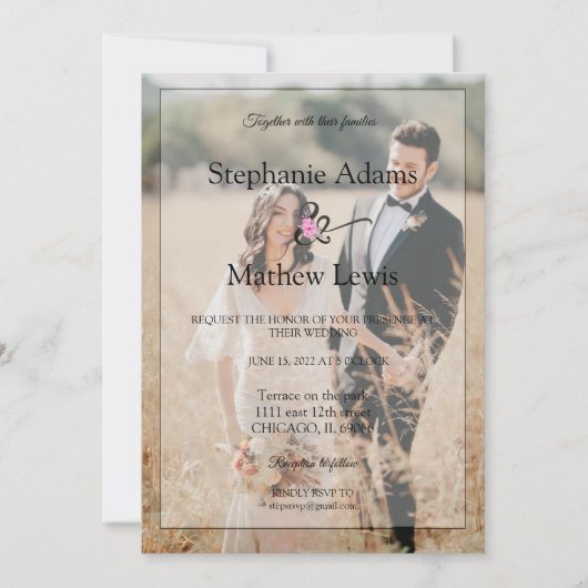 写真エレガント新郎新婦結婚の 招待状 (正面)