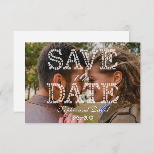 写真エレガント日付のタイポグラフィを保結婚存 セーブザデート (正面/裏面)