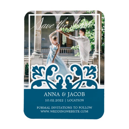 写真エレガント日付の保存招待状 マグネット (縦)