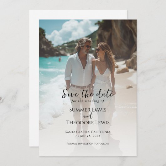 写真エレガント日付の招待を保存 招待状 (正面/裏面)