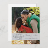 写真エレガント日付の灰色の渦巻き葉書を保存 案内ポストカード (正面/裏面)