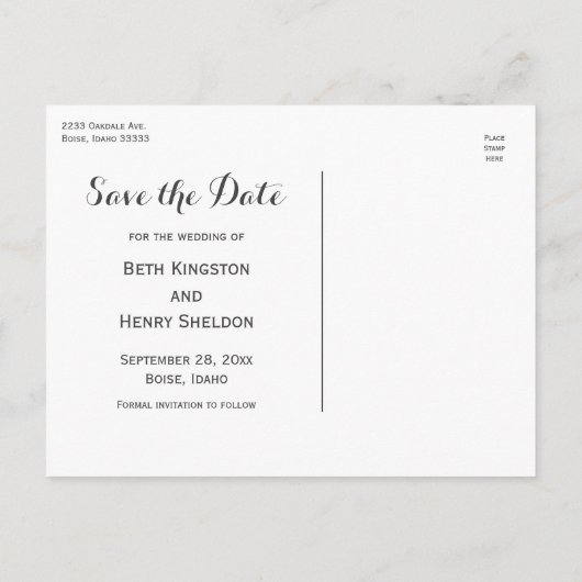 写真エレガント日付はがきを保存 案内ポストカード (裏面)