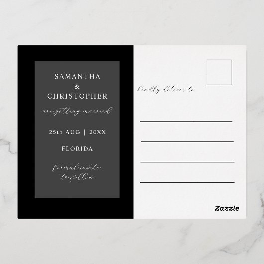 写真エレガント日付を保実在管結婚する 箔シーズンポストカード (裏面)