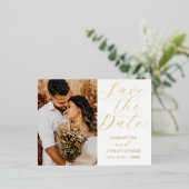 写真エレガント日付を保実在管結婚する 箔シーズンポストカード (立ち正面)