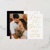 写真エレガント日付を保実在管結婚する 箔シーズンポストカード (正面/裏面)