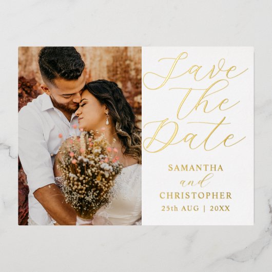 写真エレガント日付を保実在管結婚する 箔シーズンポストカード (正面)