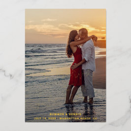 写真エレガント日付スペインの金ゴールドの保存 箔招待状