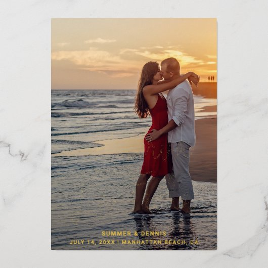 写真エレガント日付スペインの金ゴールドの保存 箔招待状 (正面)