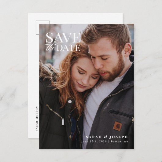 写真エレガント日付モダンポストカードの保存 ポストカード (正面/裏面)