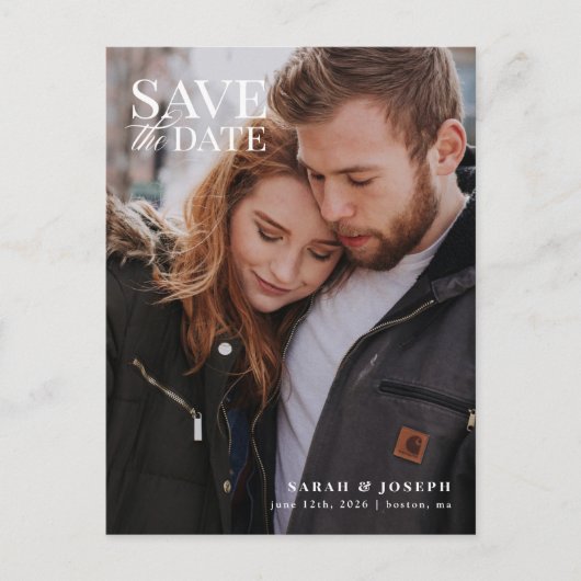 写真エレガント日付モダンポストカードの保存 ポストカード (正面)