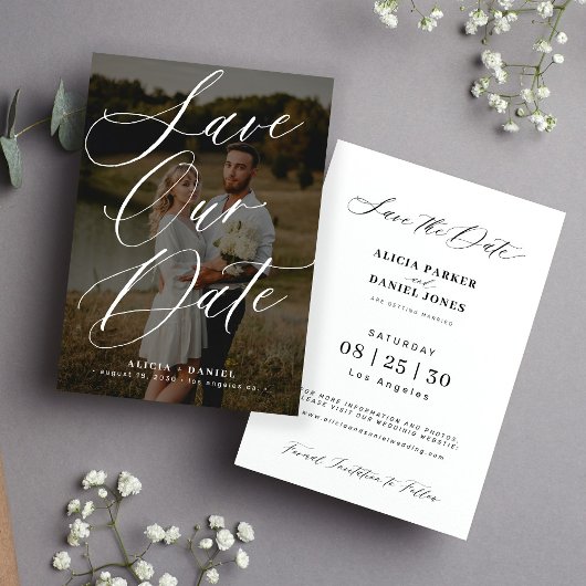 写真エレガント書モダンの結婚文字 セーブザデート