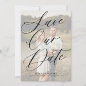 写真エレガント書モダンの結婚文字 セーブザデート (正面)