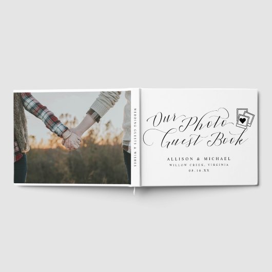 写真エレガント書道台本の結婚写真 ゲストブック (全面)