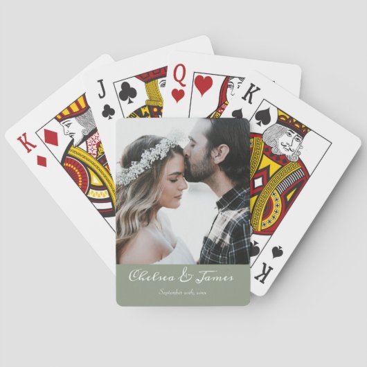 写真エレガント書道結婚のセージ緑 トランプ (裏面)