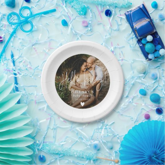 写真エレガント書道赤ちゃんシャワーこんにちはベビー ペーパープレート (パーティー)