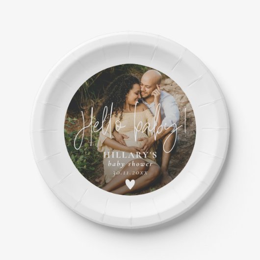 写真エレガント書道赤ちゃんシャワーこんにちはベビー ペーパープレート (正面)