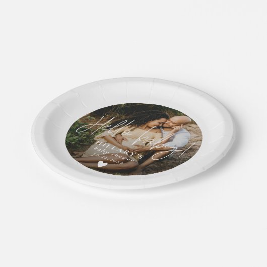 写真エレガント書道赤ちゃんシャワーこんにちはベビー ペーパープレート (アングル)