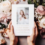 写真エレガント最初の通信金ゴールド 箔招待状