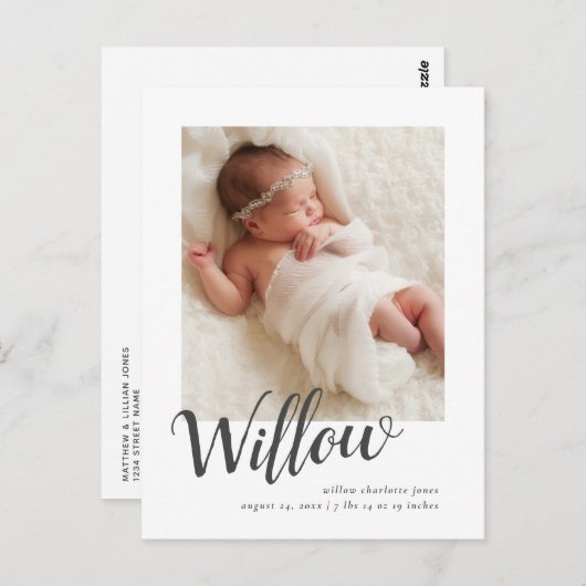 写真エレガント生誕発表葉書 ポストカード (正面/裏面)