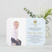 写真エレガント男の子金ゴールド聖餐式 招待状 (スタンド正面)