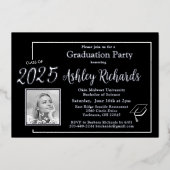 写真エレガント白黒卒業パ実在ティ 箔招待状 (正面)