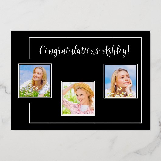 写真エレガント白黒卒業パ実在ティ 箔招待状 (裏面)