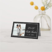 写真エレガント白黒結婚のテーブル番号 プレイスカード (裏面)