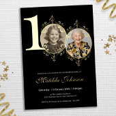 写真エレガント白黒100誕生日 箔招待状