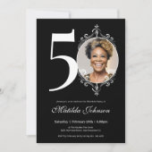 写真エレガント白黒50誕生日 招待状 (正面)