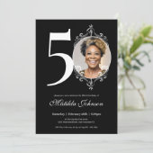 写真エレガント白黒50誕生日 招待状 (スタンド正面)