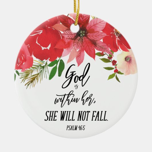 写真エレガント神は彼女のクリスマスフローラ内にある セラミックオーナメント (正面)